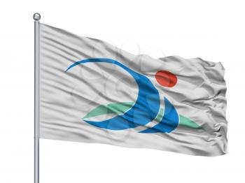 Miyakojima City Flag On Flagpole, Country Japan, Okinawa Prefecture, Isolated On White Background
