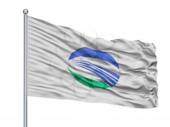 Sakata City Flag On Flagpole, Country Japan, Yamagata Prefecture, Isolated On White Background