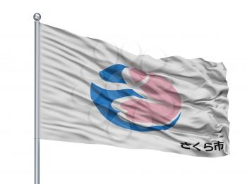 Sakura City Flag On Flagpole, Country Japan, Tochigi Prefecture, Isolated On White Background
