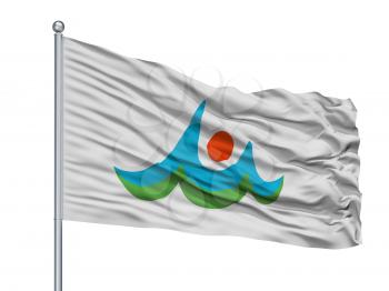 Unzen City Flag On Flagpole, Country Japan, Nagasaki Prefecture, Isolated On White Background