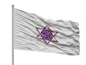 Wakkanai City Flag On Flagpole, Country Japan, Hokkaido Prefecture, Isolated On White Background