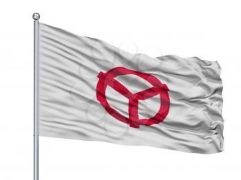Yao City Flag On Flagpole, Country Japan, Osaka Prefecture, Isolated On White Background