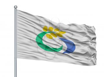 Isa City Flag On Flagpole, Country Japan, Kagoshima Prefecture, Isolated On White Background
