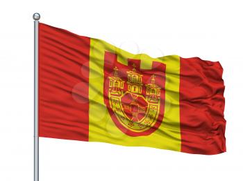 Demir Hisar Municipality City Flag On Flagpole, Country Macedonia, Isolated On White Background