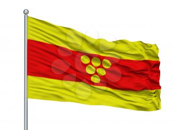 Kocani Municipality City Flag On Flagpole, Country Macedonia, Isolated On White Background