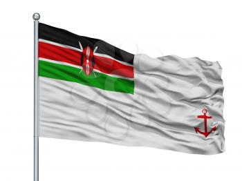 Kenya Naval Ensign Flag On Flagpole, Isolated On White Background, 3D Rendering