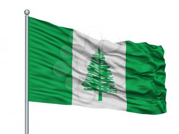 Norfolk Island Flag On Flagpole, Isolated On White Background, 3D Rendering