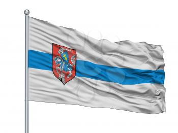 Pruszkow City Flag On Flagpole, Country Poland, Isolated On White Background