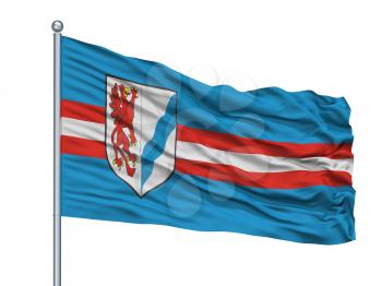 Rybnik City Flag On Flagpole, Country Poland, Isolated On White Background