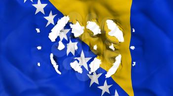 Bosnia and Herzegovina flag with a small holes, white background, 3d rendering