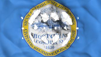 Boston city, capital of Massachusetts state flag with a small holes, white background, 3d rendering