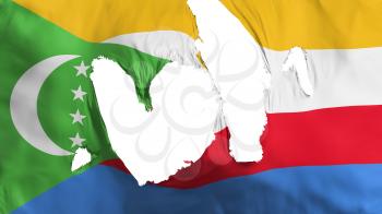 Ragged Comoros flag, white background, 3d rendering