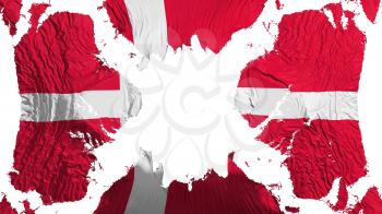 Denmark torn flag fluttering in the wind, over white background, 3d rendering