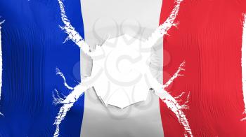 France flag with a hole, white background, 3d rendering