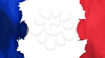 Blasted France flag, against white background, 3d rendering