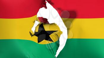 Damaged Ghana flag, white background, 3d rendering