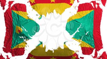 Grenada torn flag fluttering in the wind, over white background, 3d rendering