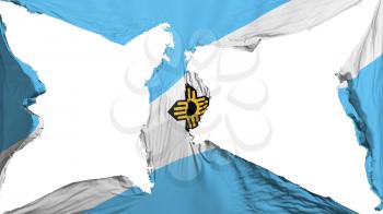 Destroyed Madison city, capital of Wisconsin state flag, white background, 3d rendering