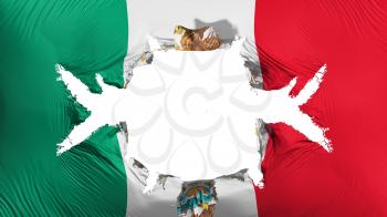 Mexico flag with a big hole, white background, 3d rendering