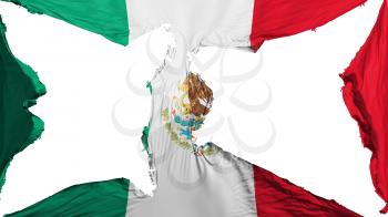 Destroyed Mexico flag, white background, 3d rendering