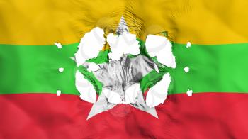 Holes in Myanmar flag, white background, 3d rendering