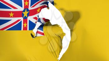 Damaged Niue flag, white background, 3d rendering