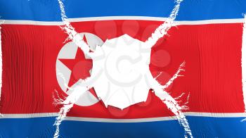 North Korea flag with a hole, white background, 3d rendering