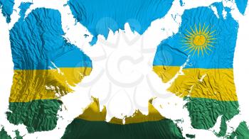 Rwanda torn flag fluttering in the wind, over white background, 3d rendering