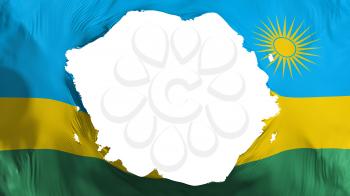 Broken Rwanda flag, white background, 3d rendering
