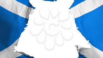 Scotland flag ripped apart, white background, 3d rendering