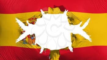 Spain flag with a big hole, white background, 3d rendering