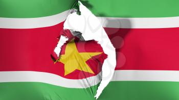 Damaged Suriname flag, white background, 3d rendering