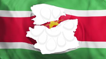 Tattered Suriname flag, white background, 3d rendering
