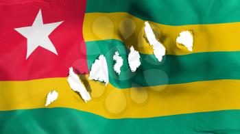 Togo flag perforated, bullet holes, white background, 3d rendering