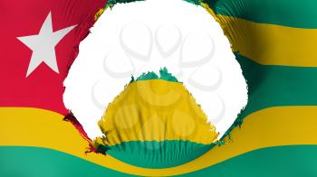 Big hole in Togo flag, white background, 3d rendering
