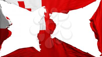 Destroyed Tonga flag, white background, 3d rendering