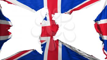 Destroyed United Kingdom UK flag, white background, 3d rendering