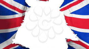 United Kingdom UK flag ripped apart, white background, 3d rendering