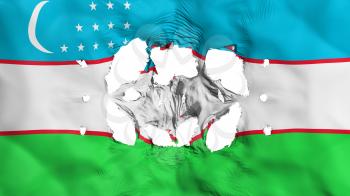 Holes in Uzbekistan flag, white background, 3d rendering
