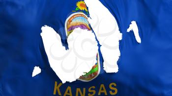 Ragged Kansas state flag, white background, 3d rendering