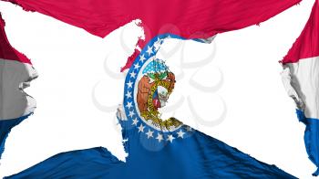 Destroyed Missouri state flag, white background, 3d rendering