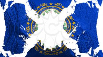 New Hampshire state torn flag fluttering in the wind, over white background, 3d rendering