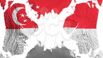 Singapore torn flag fluttering in the wind, over white background, 3d rendering