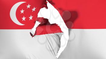 Damaged Singapore flag, white background, 3d rendering