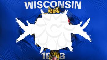 Wisconsin state flag with a big hole, white background, 3d rendering
