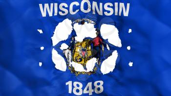 Holes in Wisconsin state flag, white background, 3d rendering