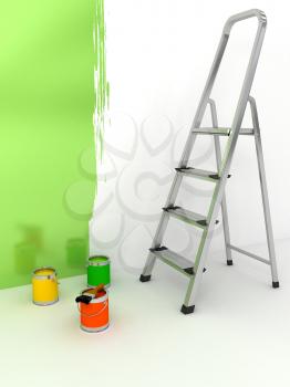 Royalty Free Clipart Image of a Ladder and Paint