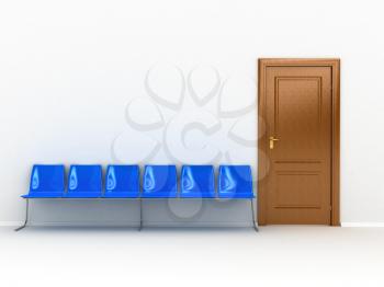 Royalty Free Clipart Image of a Wooden Door and Chairs