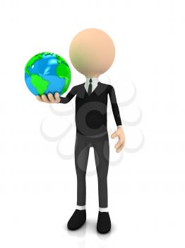 Royalty Free Clipart Image of a Businessman Holding a Globe