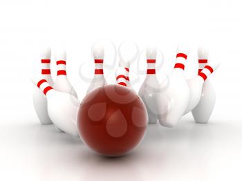 Royalty Free Clipart Image of a Bowling Ball and Pins